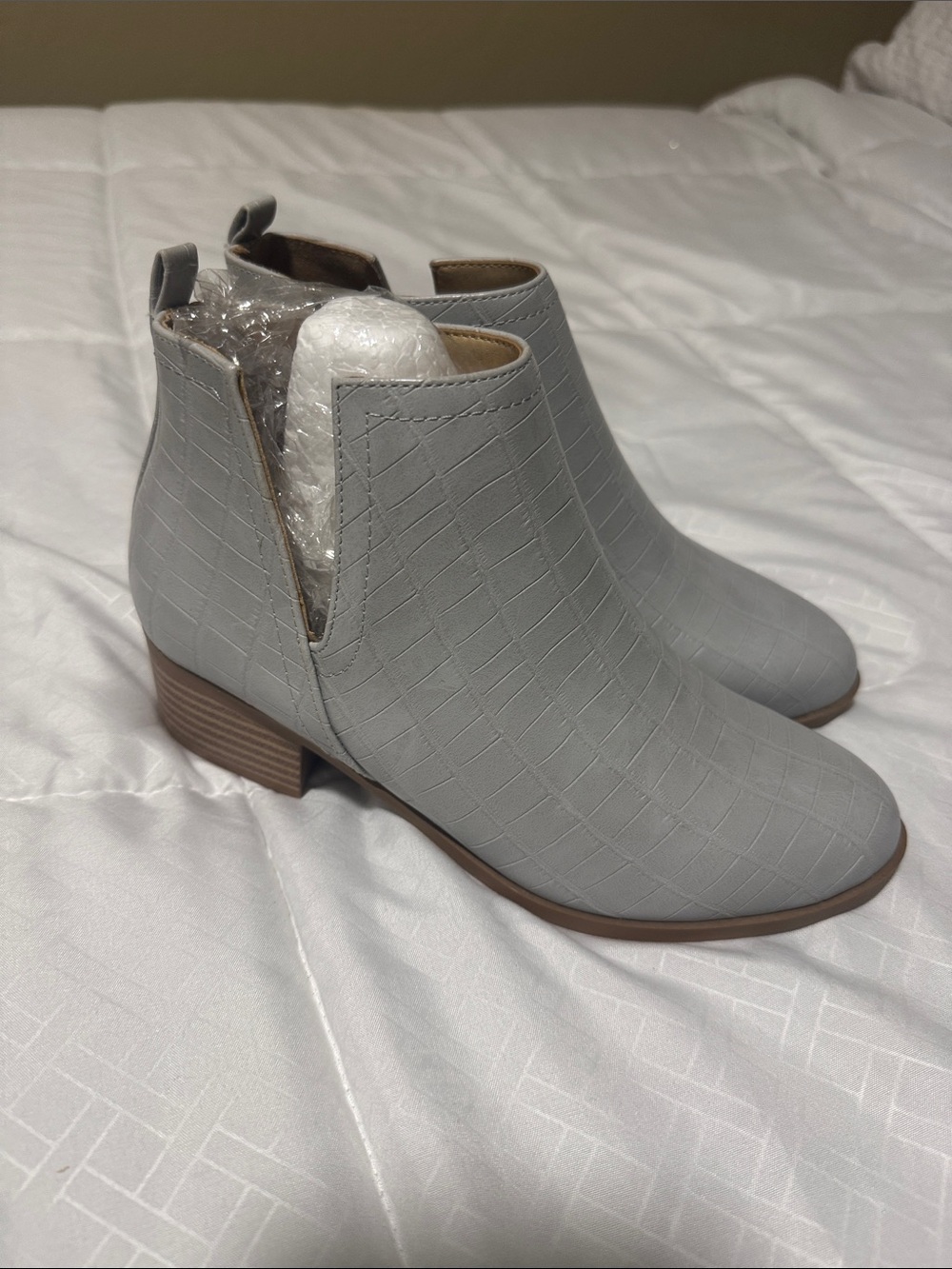 Soda Light Gray Croc-Embossed Ankle Booties